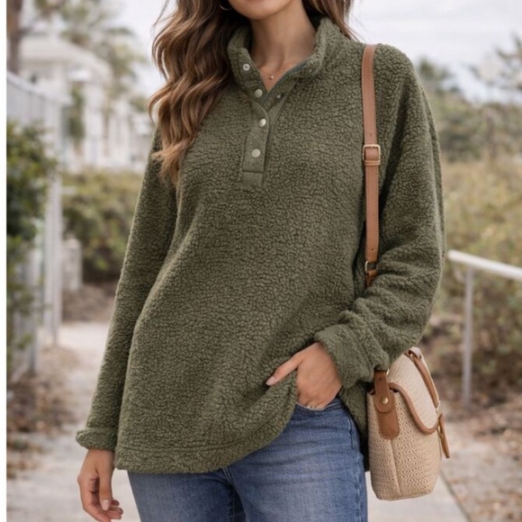 aerie Tops - Aerie Olive Sherpa Pullover